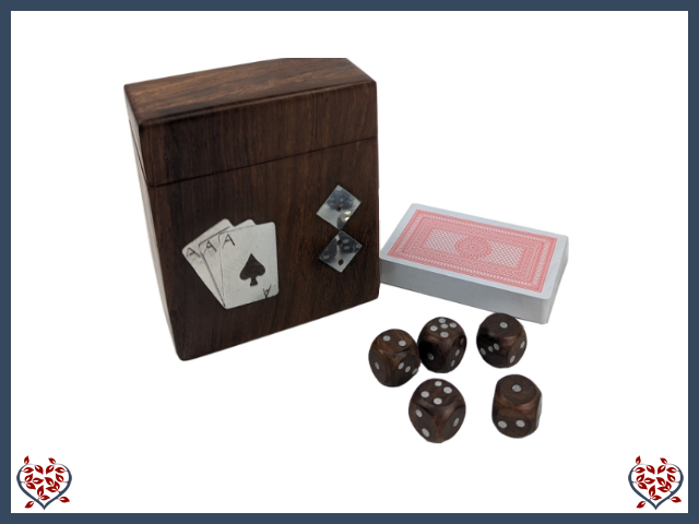 SHEESHAM CARD & 5 DICE  BOX | Traditional Games - Paul Martyn Interiors