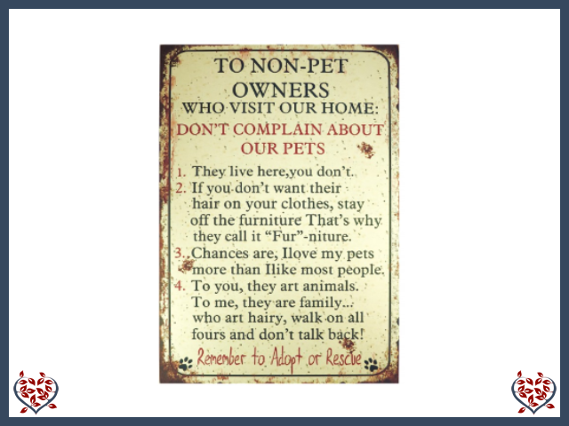 NON PET OWNERS ~ WOODEN SIGN |  Wall Decor - Paul Martyn Interiors