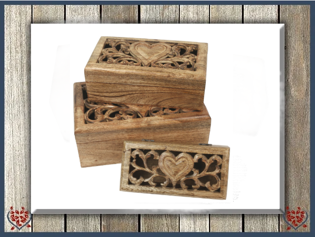 OBLONG BOXES HEART CARVINGS DESIGN - WOODEN BOX | Wooden Boxes & Bowls - Paul Martyn Interiors