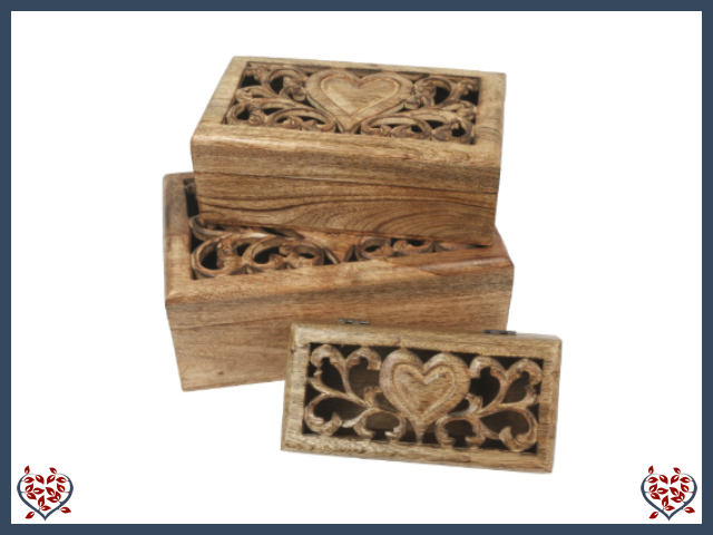 OBLONG BOXES HEART CARVINGS DESIGN - WOODEN BOX | Wooden Boxes & Bowls - Paul Martyn Interiors