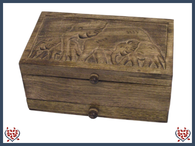 MANGO WOOD ELEPHANT DESIGN JEWELLERY BOX | Wooden Boxes & Bowls - Paul Martyn Interiors