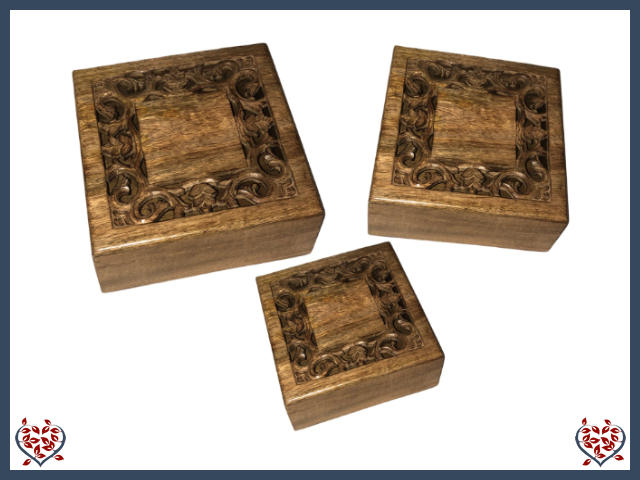 SQUARE CUTWORK BOXES BURNT FINISH - WOODEN BOX | Wooden Boxes & Bowls - Paul Martyn Interiors