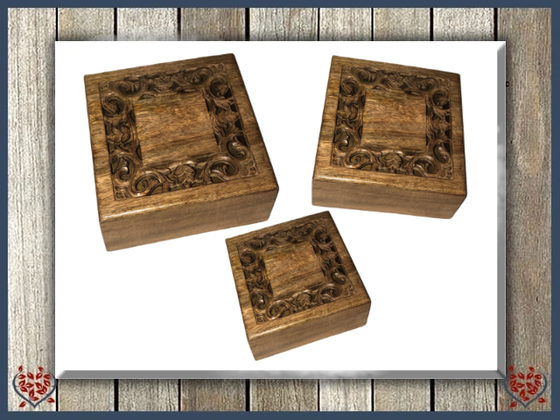 SQUARE CUTWORK BOXES BURNT FINISH - WOODEN BOX | Wooden Boxes & Bowls - Paul Martyn Interiors