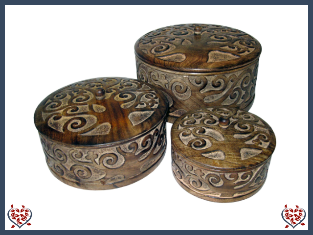 TREE OF LIFE DESIGN ROUND BOXES - WOODEN BOX | Wooden Boxes & Bowls - Paul Martyn Interiors