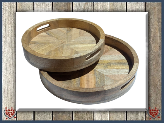 HERRINGBONE CIRCULAR TRAYS | Wooden Boxes & Bowls - Paul Martyn Interiors