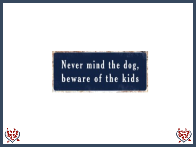 NEVER MIND THE DOG, BEWARE OF THE KIDS ~ METAL SIGN |  Wall Decor - Paul Martyn Interiors