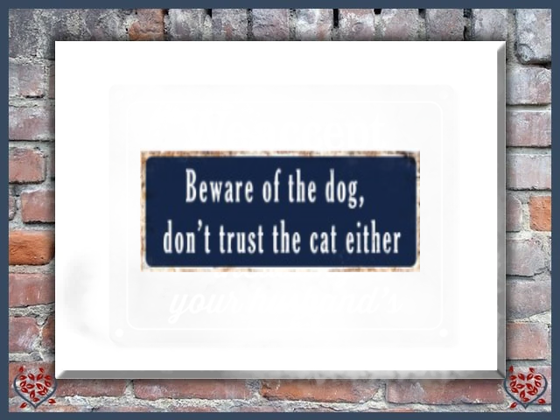 BEWARE OF THE DOG, DON'T TRUST THE CAT EITHER ~ METAL SIGN |  Wall Decor - Paul Martyn Interiors
