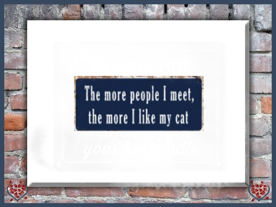 THE MORE PEOPLE I MEET, THE MORE I LIKE MY CAT~ METAL SIGN |  Wall Decor - Paul Martyn Interiors