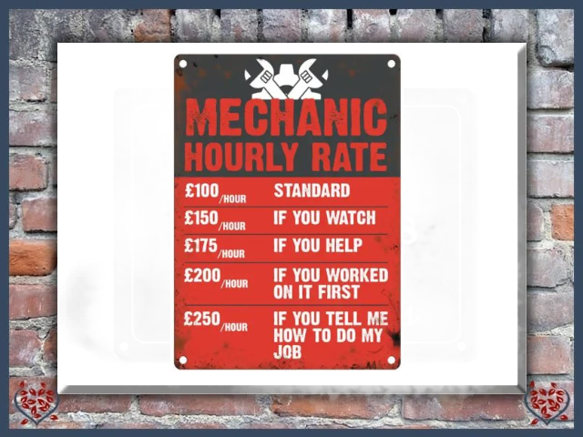 MECHANIC HOURLY RATE ~ METAL SIGN | Wall Decor