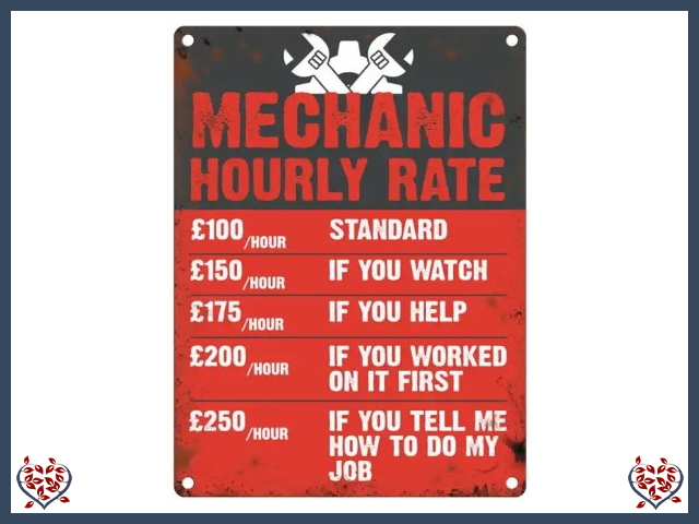 MECHANIC HOURLY RATE ~ METAL SIGN | Wall Decor