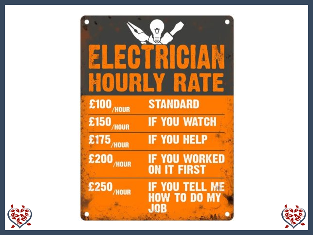 ELECTRICIAN HOURLY RATE ~ METAL SIGN | Wall Decor