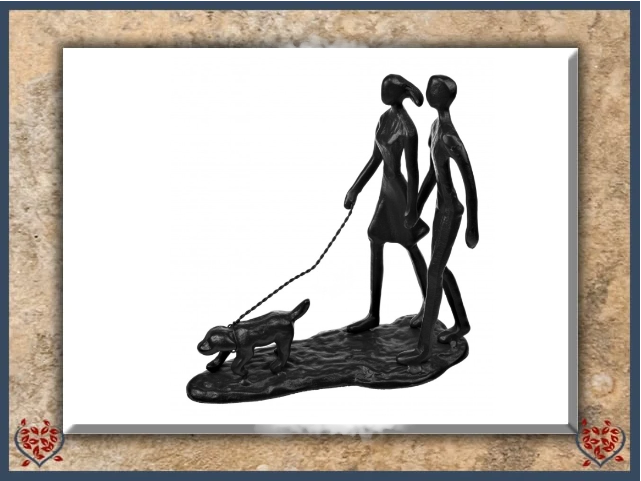 COUPLE WALKING THE DOG ~ METAL FIGURINE | Figurine - Paul Martyn Interiors