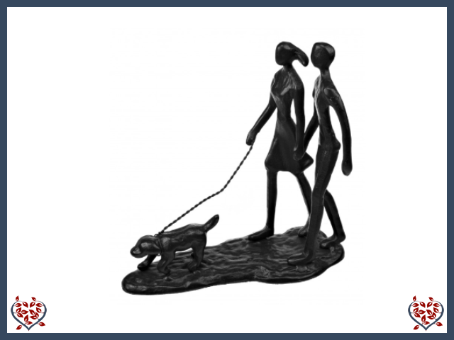 COUPLE WALKING THE DOG ~ METAL FIGURINE | Figurine - Paul Martyn Interiors