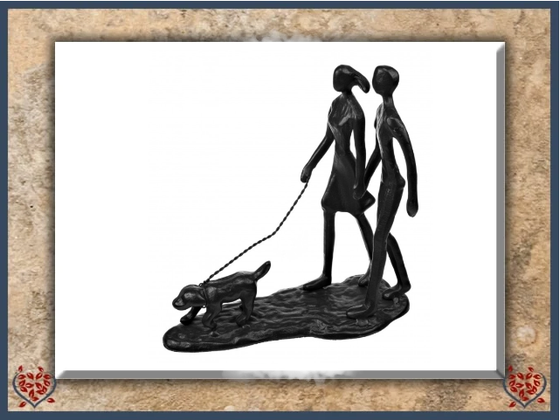 COUPLE WALKING THE DOG ~ METAL FIGURINE | Figurine - Paul Martyn Interiors