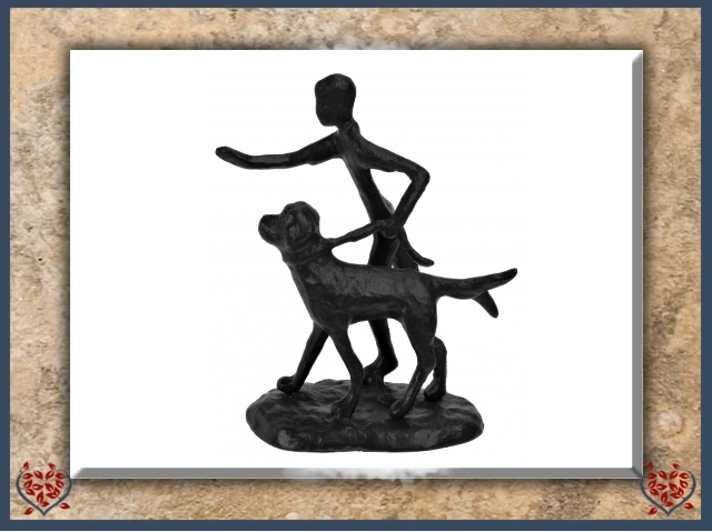 DOG WITH RUNNER ~ METAL FIGURINE | Figurine - Paul Martyn Interiors