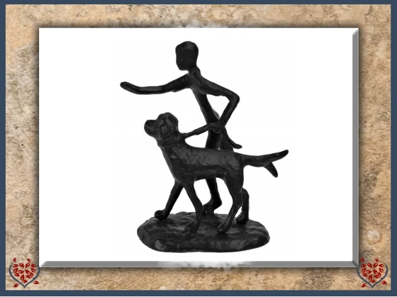 DOG WITH RUNNER ~ METAL FIGURINE | Figurine - Paul Martyn Interiors