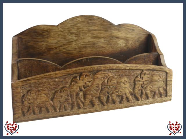 CARVED LETTER RACK (ELEPHANT) 30CM | Wooden Accessories - Paul Martyn Interiors