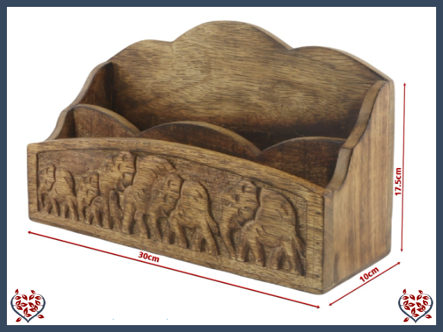 CARVED LETTER RACK (ELEPHANT) 30CM | Wooden Accessories - Paul Martyn Interiors