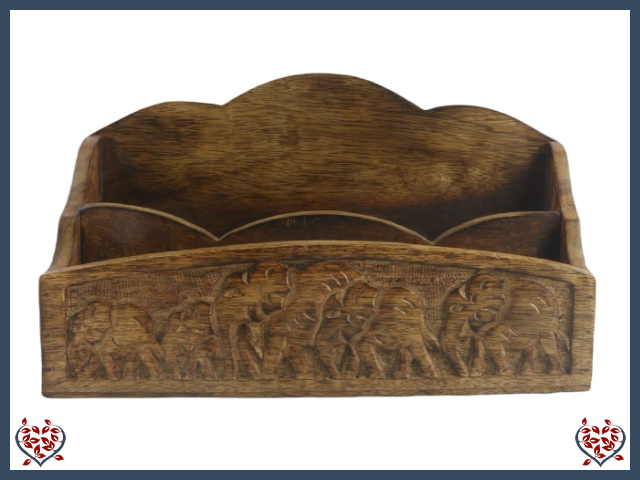 CARVED LETTER RACK (ELEPHANT) 30CM | Wooden Accessories - Paul Martyn Interiors
