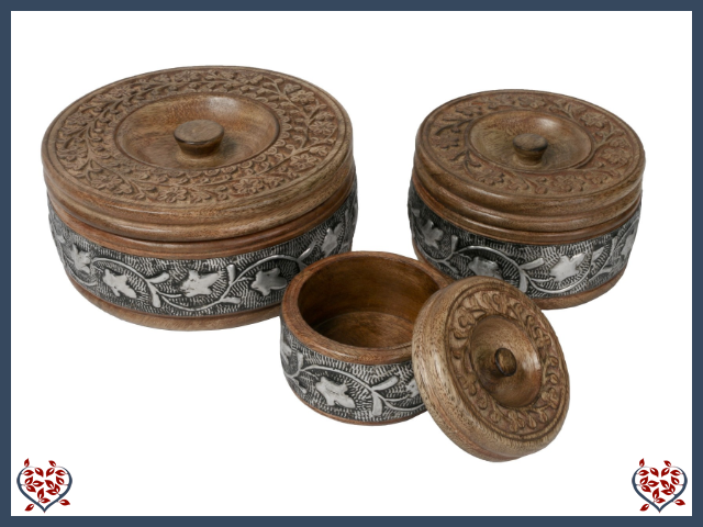 METAL OVERLAY ROUND BOX - WOODEN BOX | Wooden Boxes & Bowls - Paul Martyn Interiors
