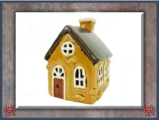 CERAMIC TEALIGHT COTTAGE ~ MUSTARD | Ceramic - Paul Martyn Interiors