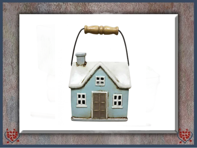CERAMIC TEALIGHT COTTAGE ~ PALE BLUE | Ceramic - Paul Martyn Interiors