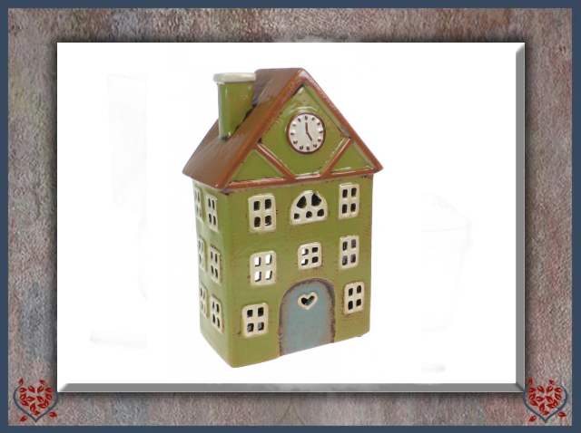 CERAMIC TEALIGHT COTTAGE ~ GREEN | Ceramic