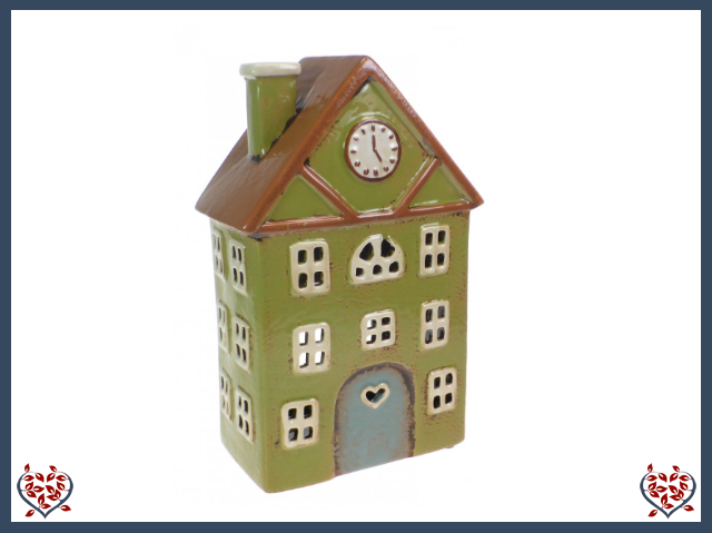 CERAMIC TEALIGHT COTTAGE ~ GREEN | Ceramic
