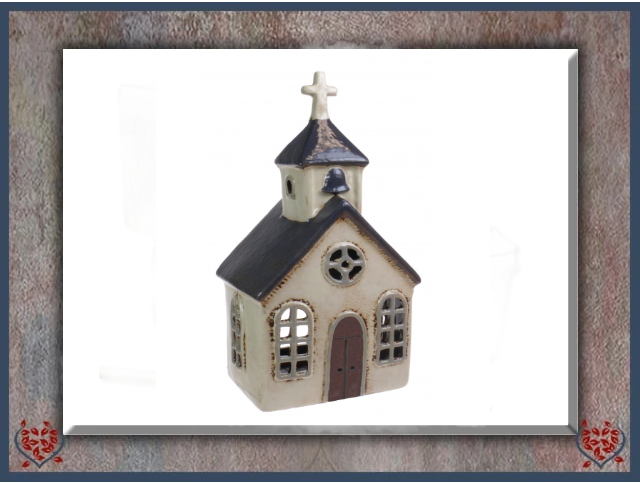 CERAMIC TEALIGHT CHURCH ~ CREAM | Ceramic - Paul Martyn Interiors