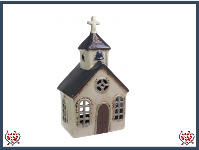 CERAMIC TEALIGHT CHURCH ~ CREAM | Ceramic - Paul Martyn Interiors