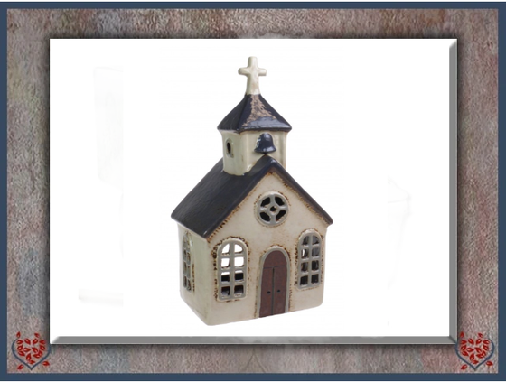 CERAMIC TEALIGHT CHURCH ~ CREAM | Ceramic - Paul Martyn Interiors