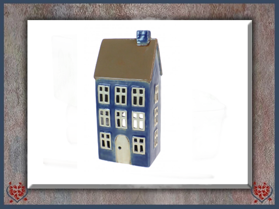 CERAMIC TEALIGHT COTTAGE ~ BLUE | Ceramic - Paul Martyn Interiors