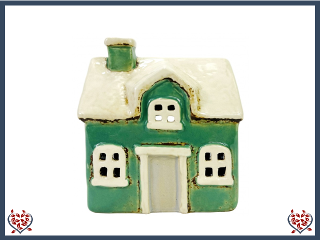 CERAMIC TEALIGHT COTTAGE ~ GREEN | Ceramic