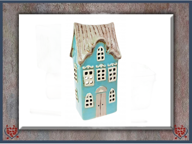 CERAMIC TEALIGHT HOUSE ~ LIGHT BLUE | Ceramic