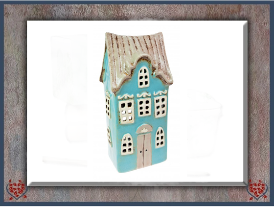 CERAMIC TEALIGHT HOUSE ~ LIGHT BLUE | Ceramic