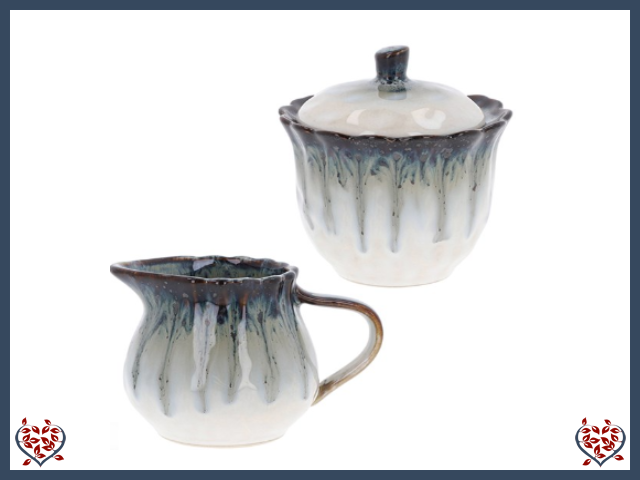 REACTIVE GLAZE BLUE SUGAR AND CREAM  JUG - Paul Martyn Interiors