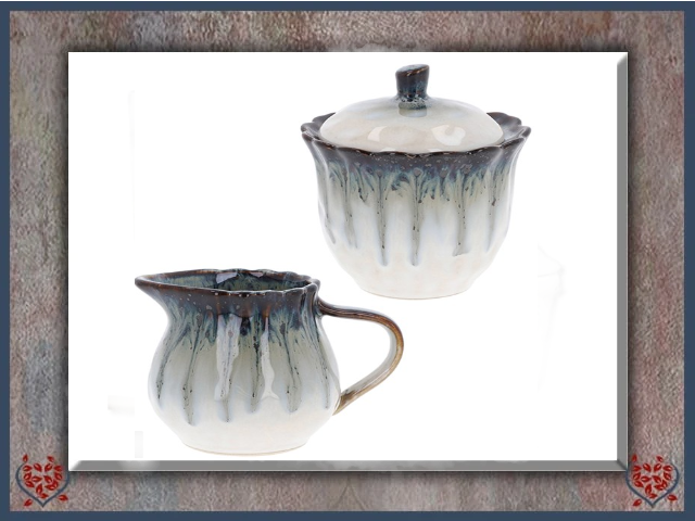 REACTIVE GLAZE BLUE SUGAR AND CREAM  JUG - Paul Martyn Interiors