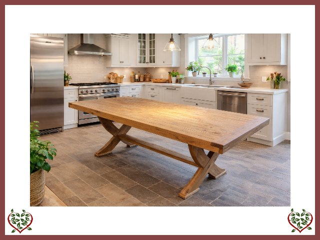 RUSTIC OAK X LEG DINING TABLE