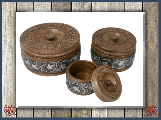 METAL OVERLAY ROUND BOX - WOODEN BOX | Wooden Boxes & Bowls - Paul Martyn Interiors