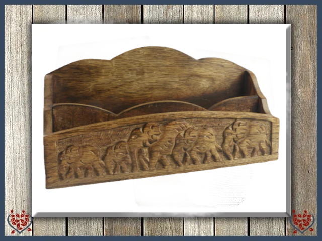 CARVED LETTER RACK (ELEPHANT) 30CM | Wooden Accessories - Paul Martyn Interiors