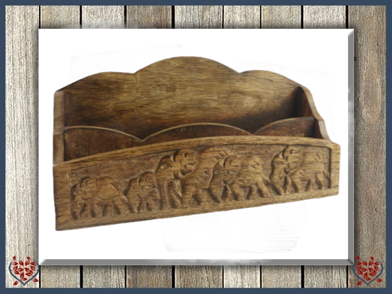 CARVED LETTER RACK (ELEPHANT) 30CM | Wooden Accessories - Paul Martyn Interiors