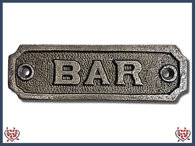 IRON PLAQUE ~ BAR | Wall Decor - Paul Martyn Interiors