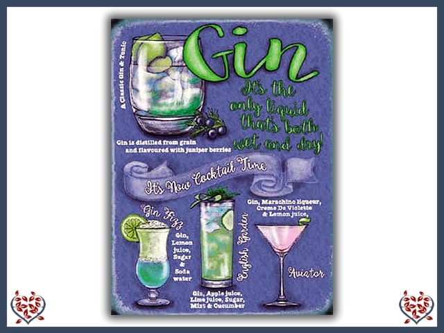 GIN COCKTAILS ~ METAL SIGN |  Wall Decor