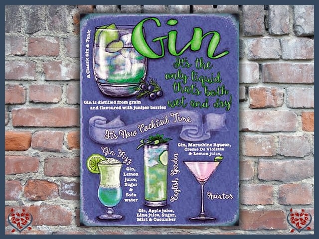 GIN COCKTAILS ~ METAL SIGN |  Wall Decor