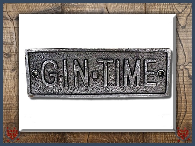 CAST ANTIQUE IRON PLAQUE ~ GIN TIME | Wall Art - Paul Martyn Interiors