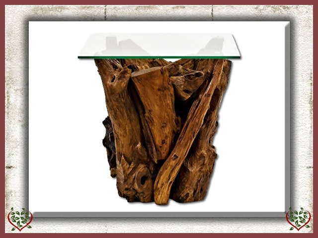 SQUARE TEAK BRANCH SIDE TABLE ROOT