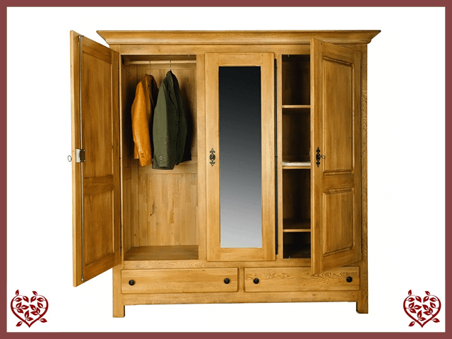 COUNTRY OAK WARDROBE 3 DOOR WITH MIRROR | Paul Martyn Furniture UK