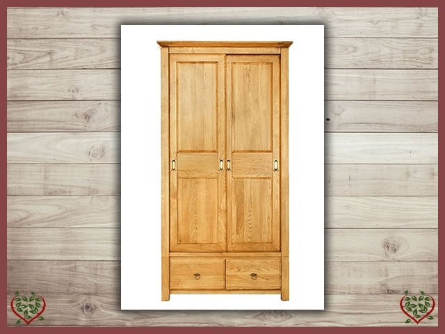 TEMPLE OAK WARDROBE, 2 SLIDING DOORS/2 DRAWERS | Paul Martyn Furniture UK