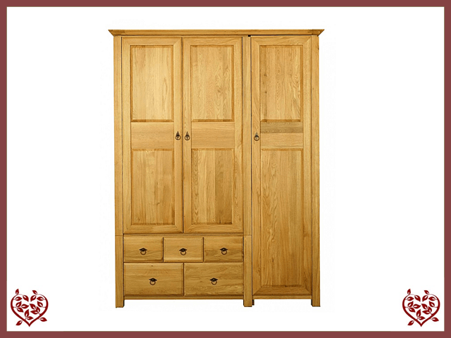 TEMPLE OAK WARDROBE, 3 DOORS AND 5 DRAWERS | Paul Martyn Furniture UK
