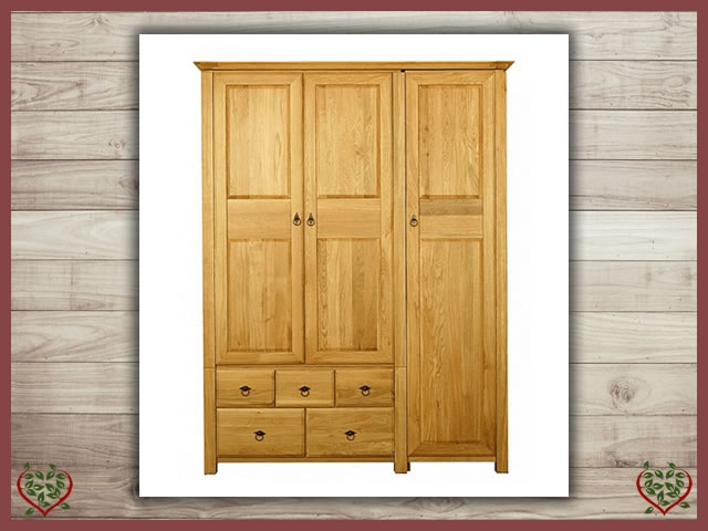 TEMPLE OAK WARDROBE, 3 DOORS AND 5 DRAWERS | Paul Martyn Furniture UK